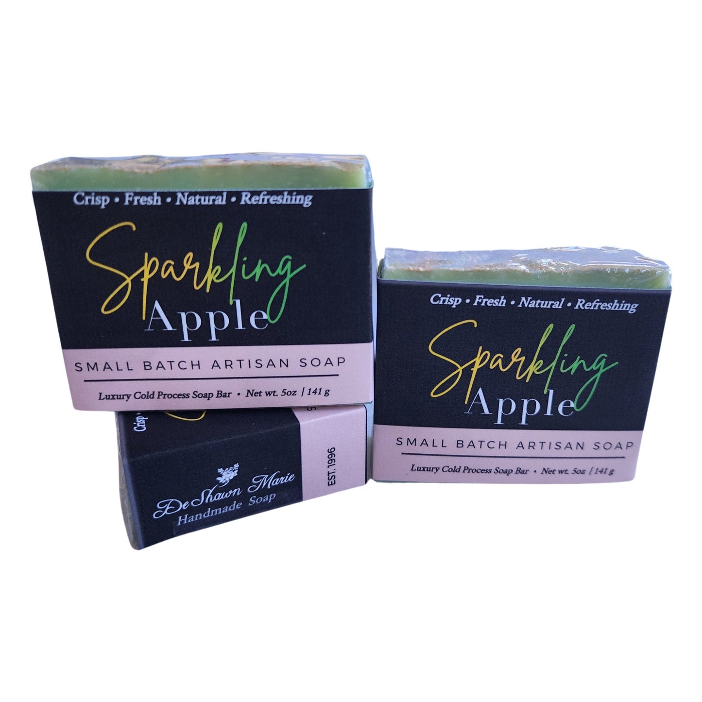 Sparkling Apple Soap captures the bright, invigorating scent of orchard-fresh apples with the fizzy essence of sparkling cider.