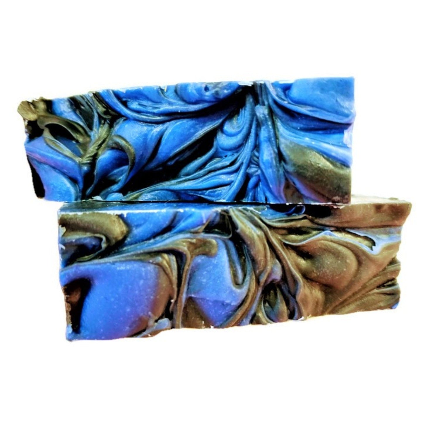 Sandalwood Spirit Soap – Earthy. Elegant. Enchanting a handcrafted, cold-process bar that soothes the soul and skin alike. Swirled in deep oceanic blues with activated charcoal and kaolin clay