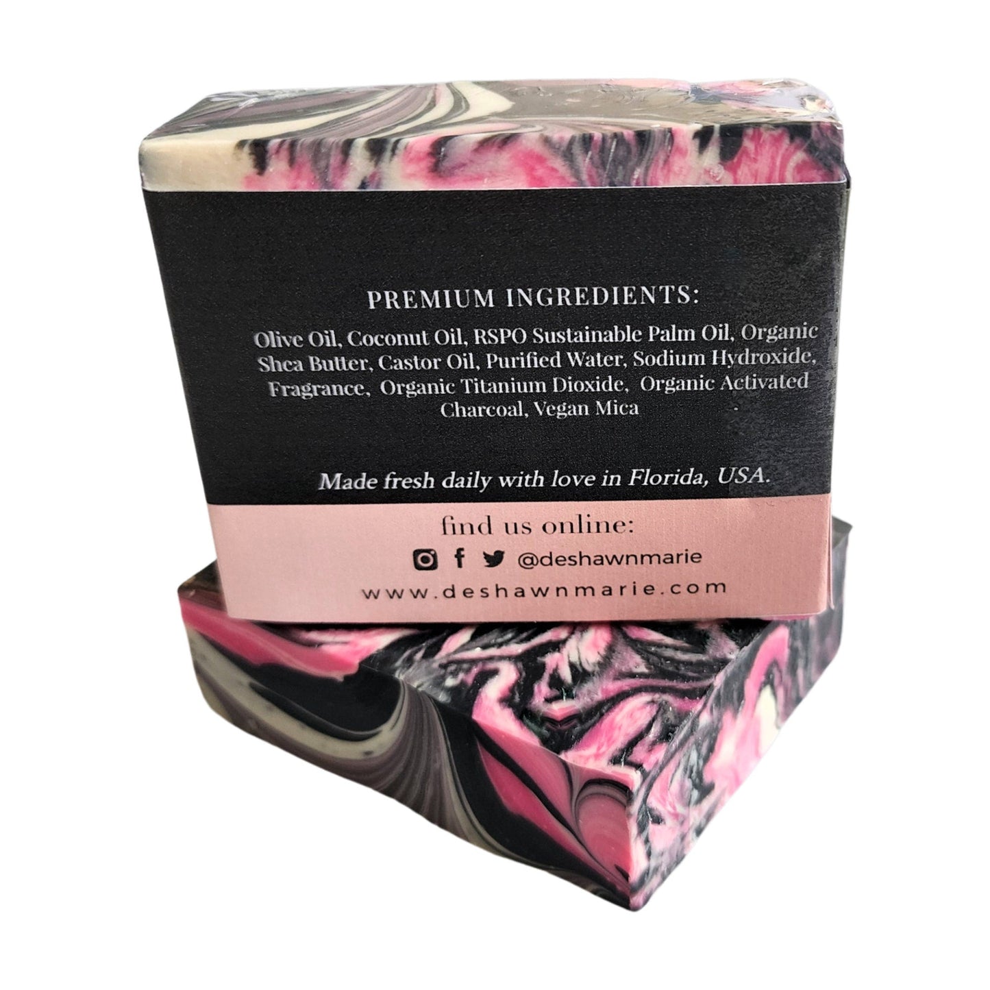 Frankincense Sandalwood Soap - Hand-swirled in rich pinks, deep charcoal, and creamy whites, every bar is a one-of-a-kind work of art.