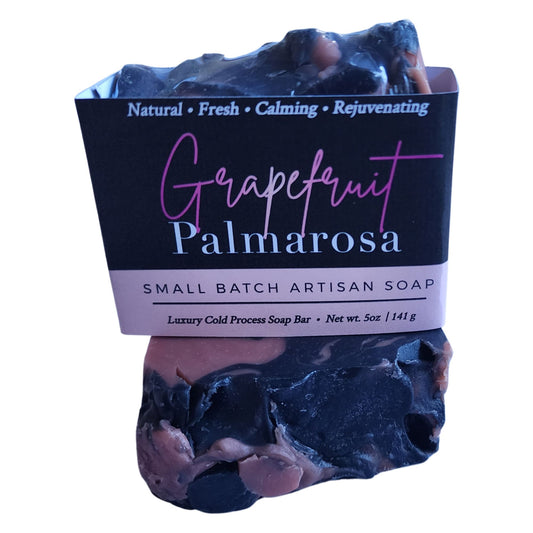 Grapefruit Palmarosa Soap – a luxurious cold-process bar infused with nature’s most powerful purifiers and mood-boosting botanicals.