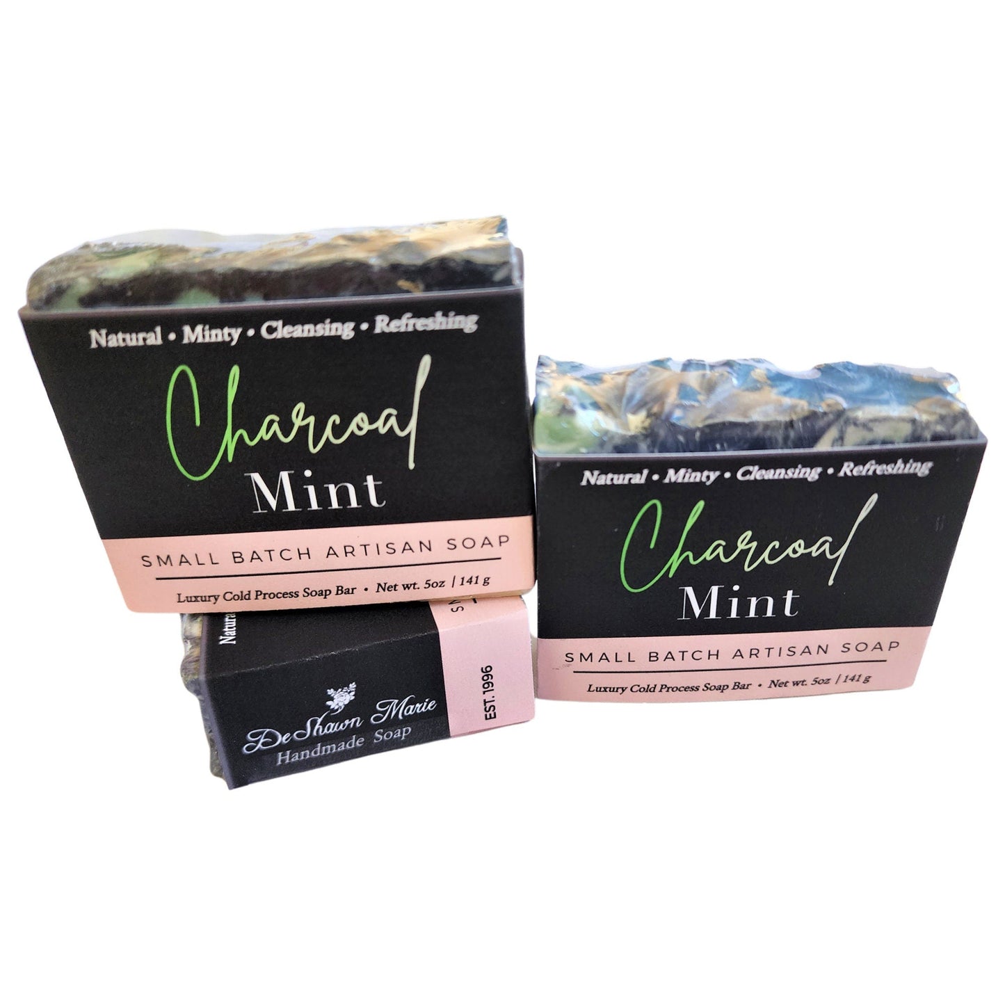 Charcoal Mint Soap – Detox Meets Refresh - With mesmerizing swirls of seafoam green, crisp white, and detoxifying black, this bar is a showstopper — and a skin savior.